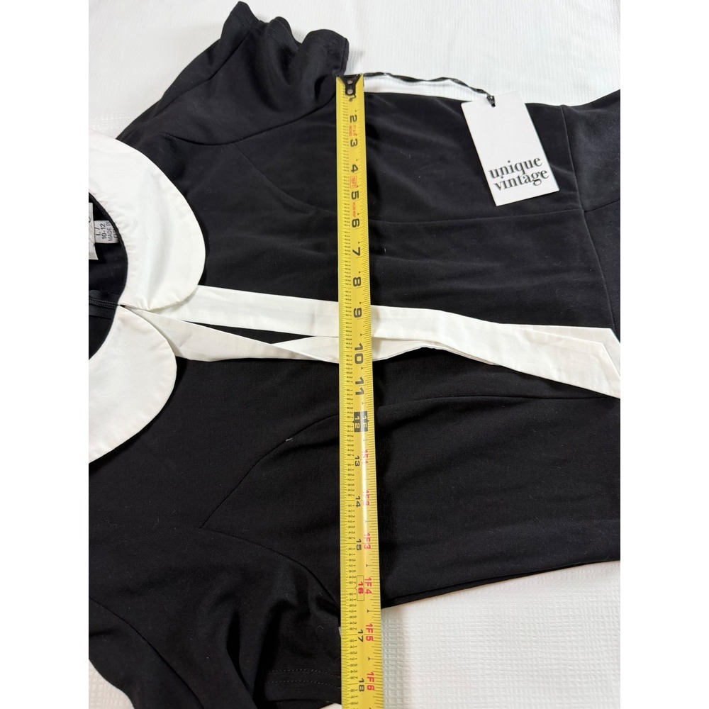 Unique Vintage Black Peter Pan Collar Bow Midi Dress Large NWT - Picture 4 of 10